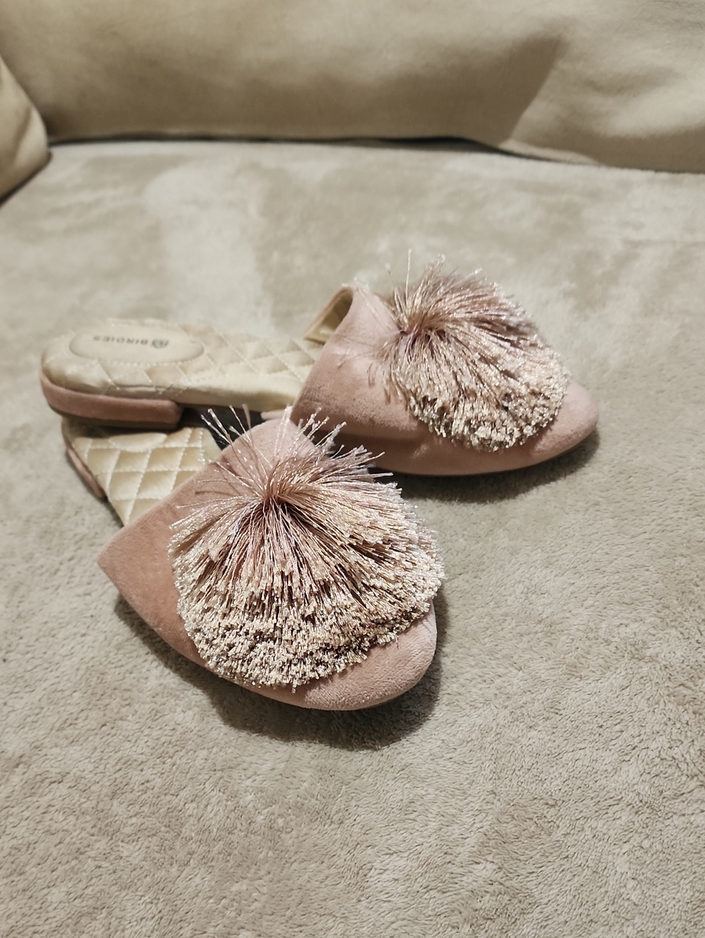 Birdies Blush Pink Pom Pom Slide Mules